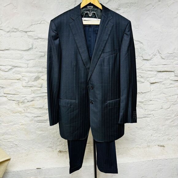 Ermenegildo Zegna Trofeo Roma Blue Pinstriped Wool 2 Pc Suit Jacket Pants